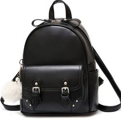 Women Mini Leather Backpack Purse (black)