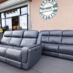 Synergy Home Leather Powered Reclining Theater Sofa / Couch