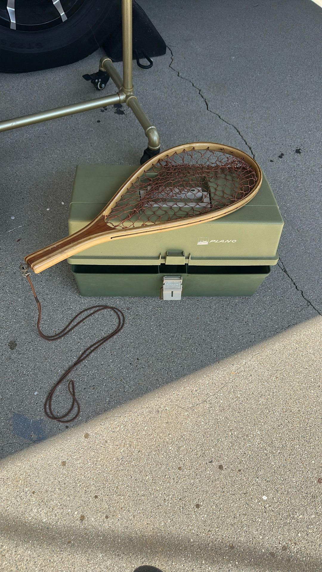 PLANO Fishing Tackle Box And Wooden Net