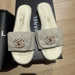 Chanel Corduroy Slides Size 7.5