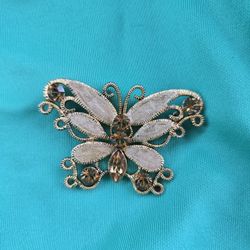 Vintage Butterfly Brooch Topaz Navette Rhinestone Jewelry Gold Tone #butterflybrooch