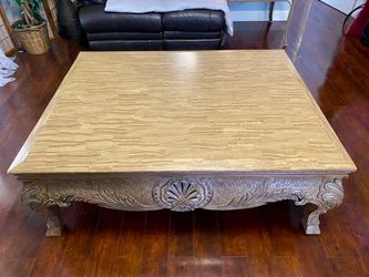 Ornate Carved Wood Coffee Table – Elegant European Style – Statement Piece