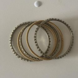 Woman’s Gold Rhinestone Bangle Set Of 5 Fashion Jewelry Bracelets