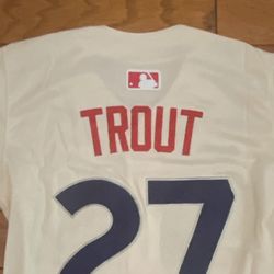 Trout Red White City Beige Men Angels Jersey