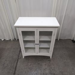 White Wood Display Cabinet with Glass Doors