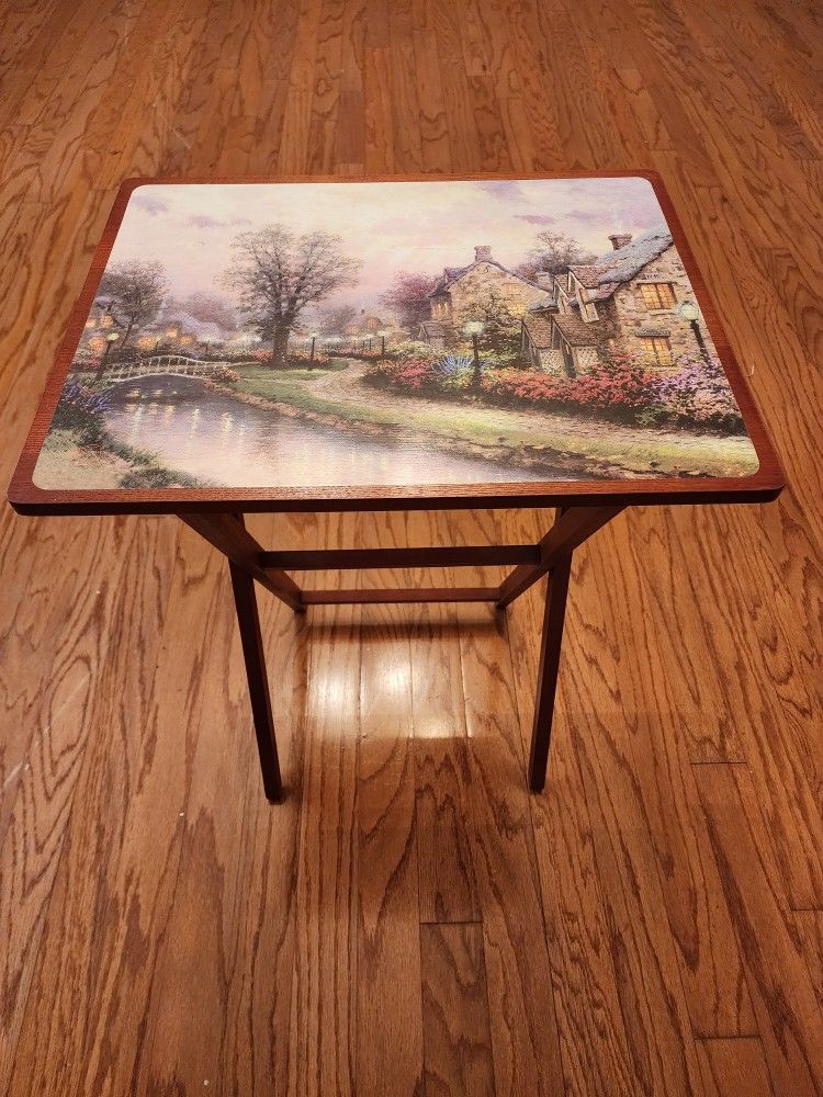 THOMAS KINKADE WOODEN TV TRAY TABLE