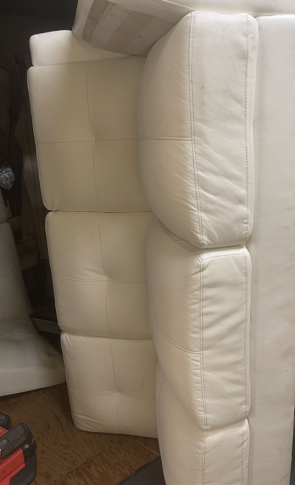 White Leather Faux Sectional Couch And Loveseat