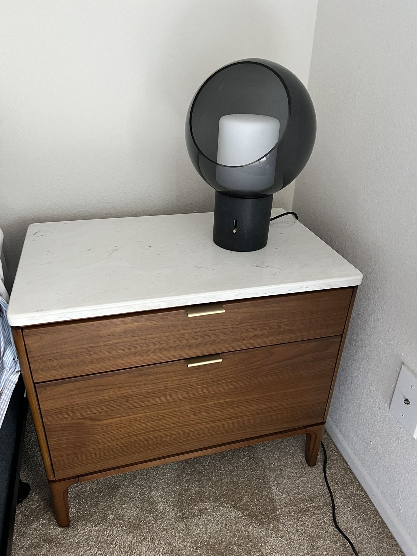 West Elm Parker Grand Nightstand Walnut Marble Set Of Two