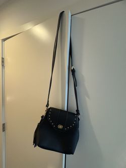 Black Leather Shoulder Bag W/ Tassel 