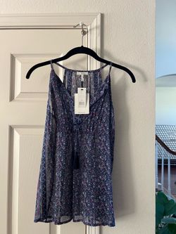 New with Tags Soft Joie Shara B Sleeveless 100% Silk Tank Racerback Top Navy + Fresia Floral Boho XXS