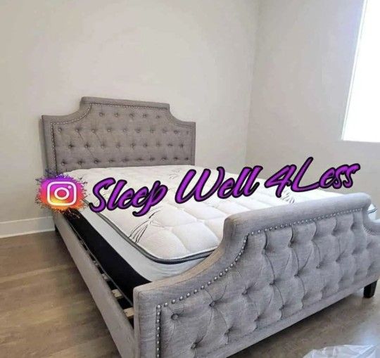 NEW QUEEN BED FRAME AND MATTRESS