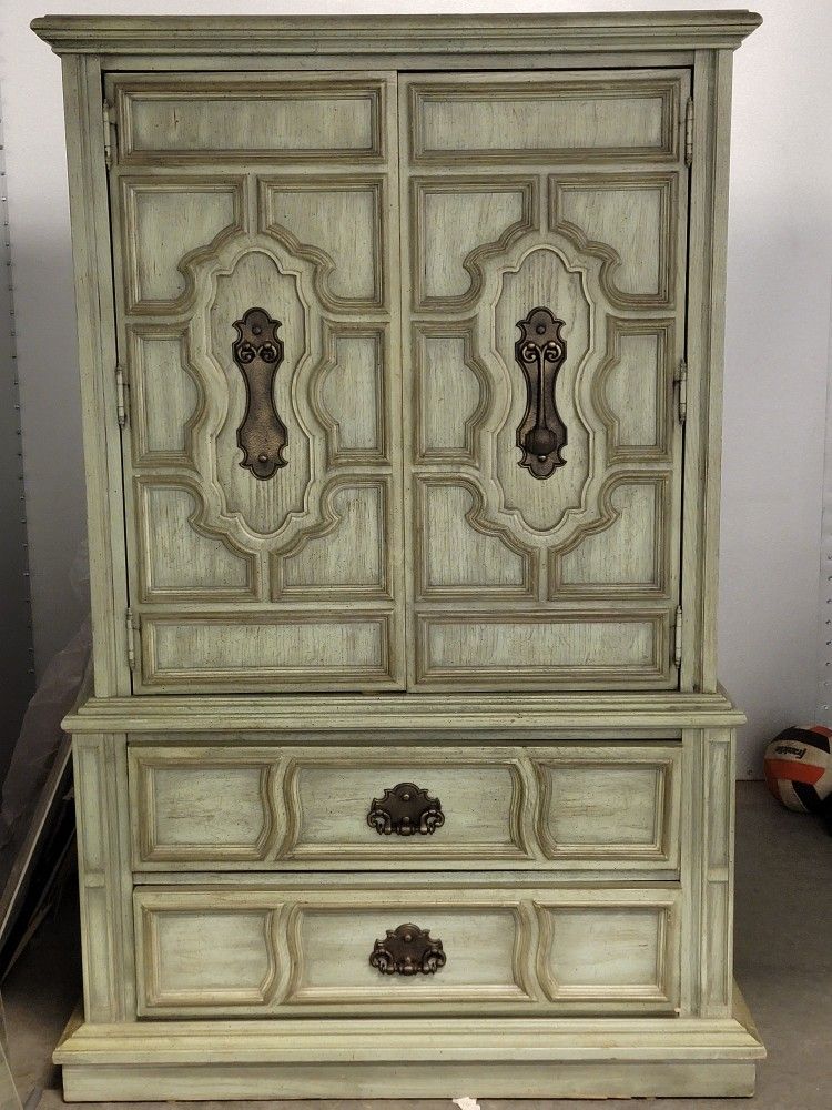 Beautiful Green Rustic Solid Wood Vintage Armoire