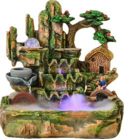 Multicolor 3-Tier Waterfall with Fisherman