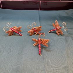 Whimsical Glass Beaded Dragonfly Napkin Rings. 