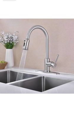 Single Handle 1 or 3 Hole High Arc Brushed Nickel Kitchen Faucet with Pull Out Sprayer, Stainless Steel Single Level Pull Down Kitchen Sink Faucet wit