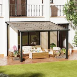 Gazebo ft. x 10 ft. Outdoor Sloped Polycarbonate Roof Gray Aluminum Alloy Frame Gazebo for Backyard, Garden, Patio, NEW 