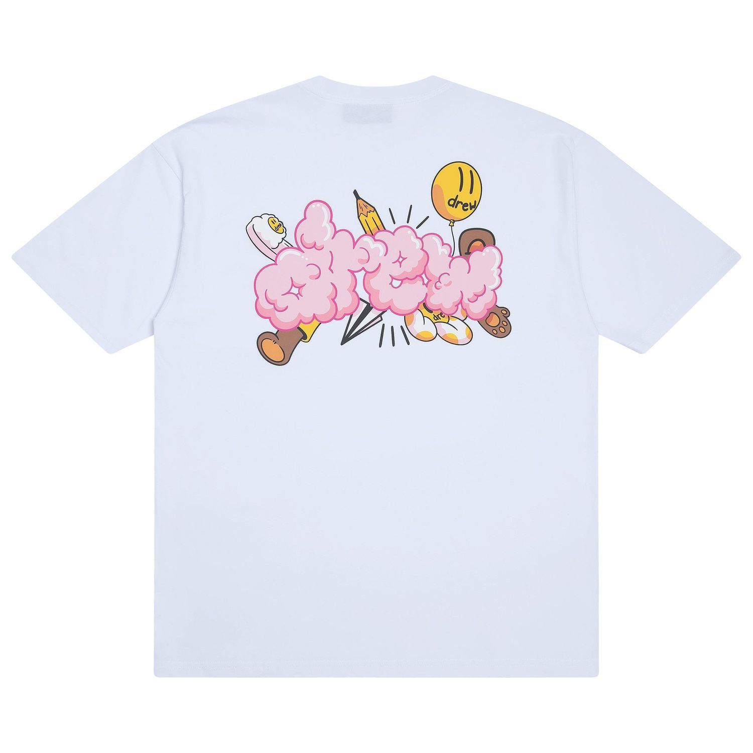 Drew House Doodle Joy White T shirt Tee Pink Size L Brand New