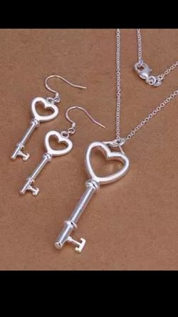 Sterling silver key earring and necklace set! Brand new! Stamped 925
