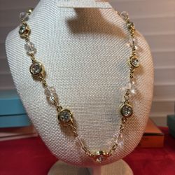 VINTAGE Camrose & Kross JBK Jackie Kennedy Crystal Gold Necklace BOX COA