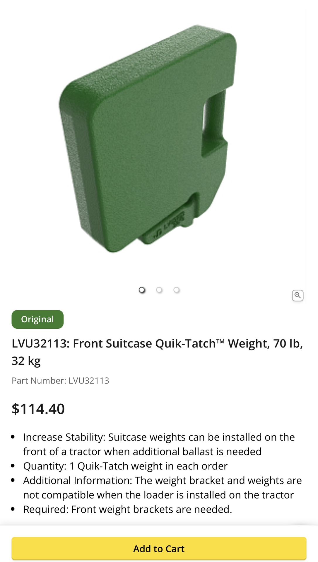 John Deere Briefcase Weights W/bracket, TeraGrip Snow Chains