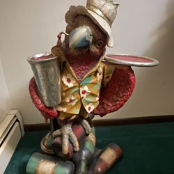 Parrot Butler billiard statue with serving tray 3 foot