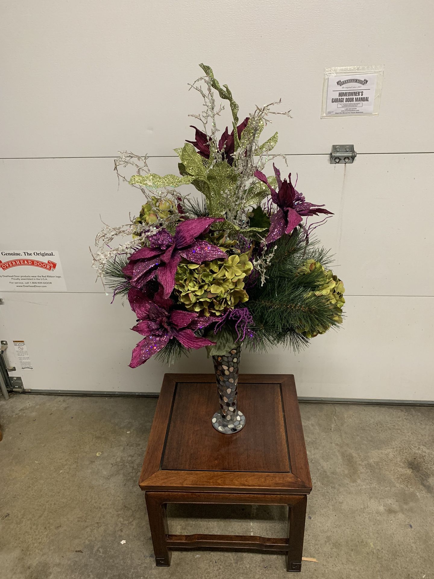 Beautiful Mosaic Tile Vase & Faux Flower Arrangement 