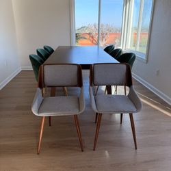 Set of 2 Mid-Century Dining Chairs – Gray Fabric & Walnut Finish