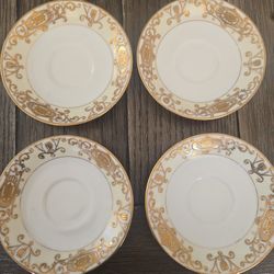 Noritake Hand Painted Gold China Saucers Set of 4 Japan Vintage #175