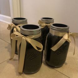 Set of 4 Mason Jars Black Mason Jars  Centerpiece Flower Vase 