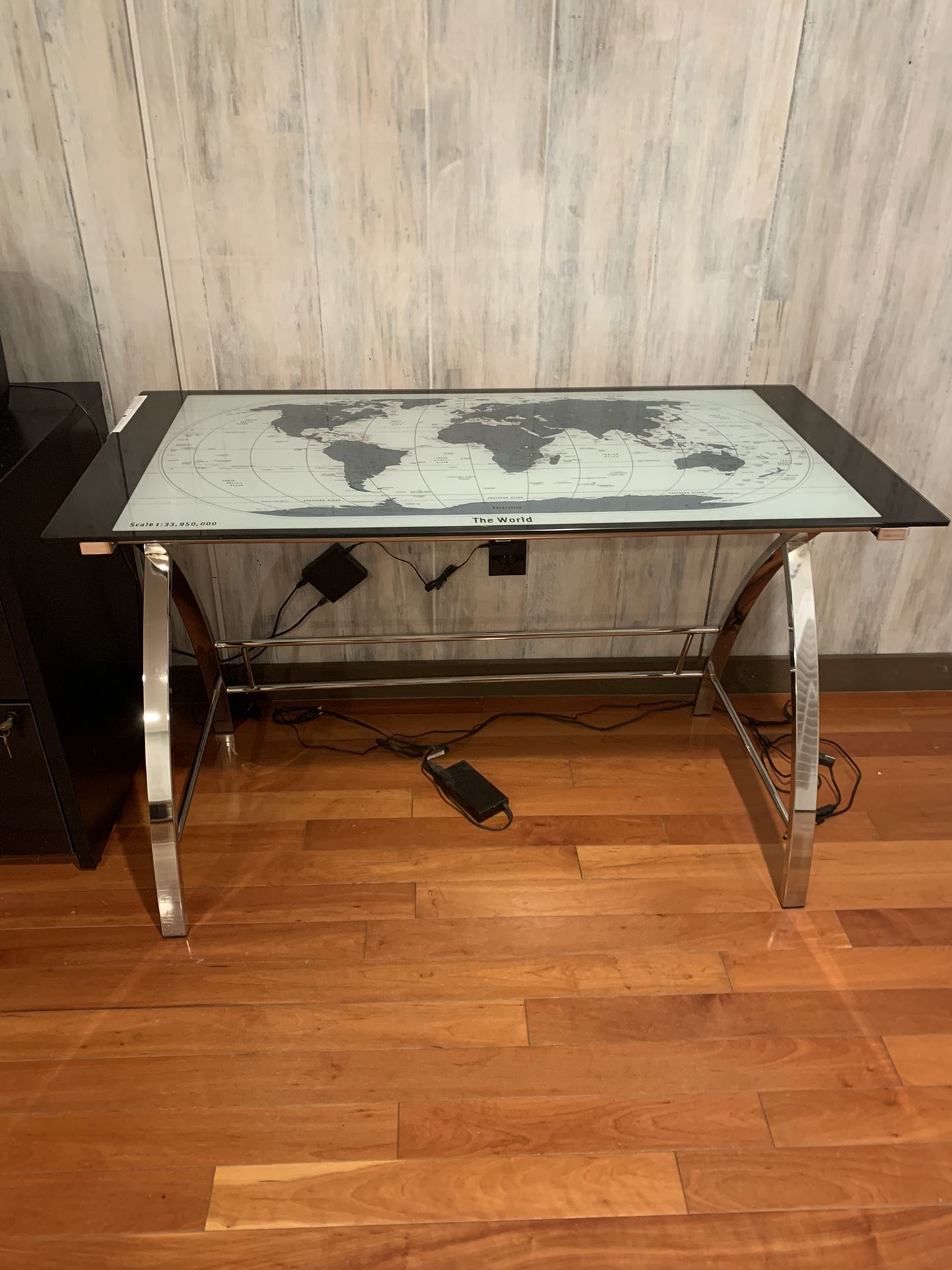 Glass Top Desk with Map of the World