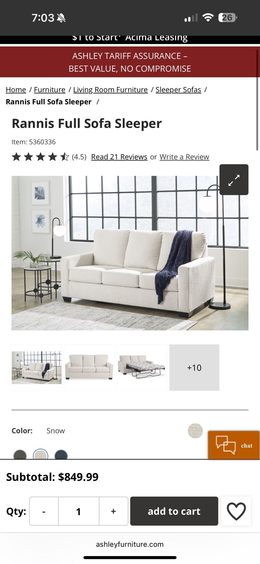Ashley’s Furniture Rannis wwFull Sofa Sleeper with Magic Sofa Blanket - Ember Mono