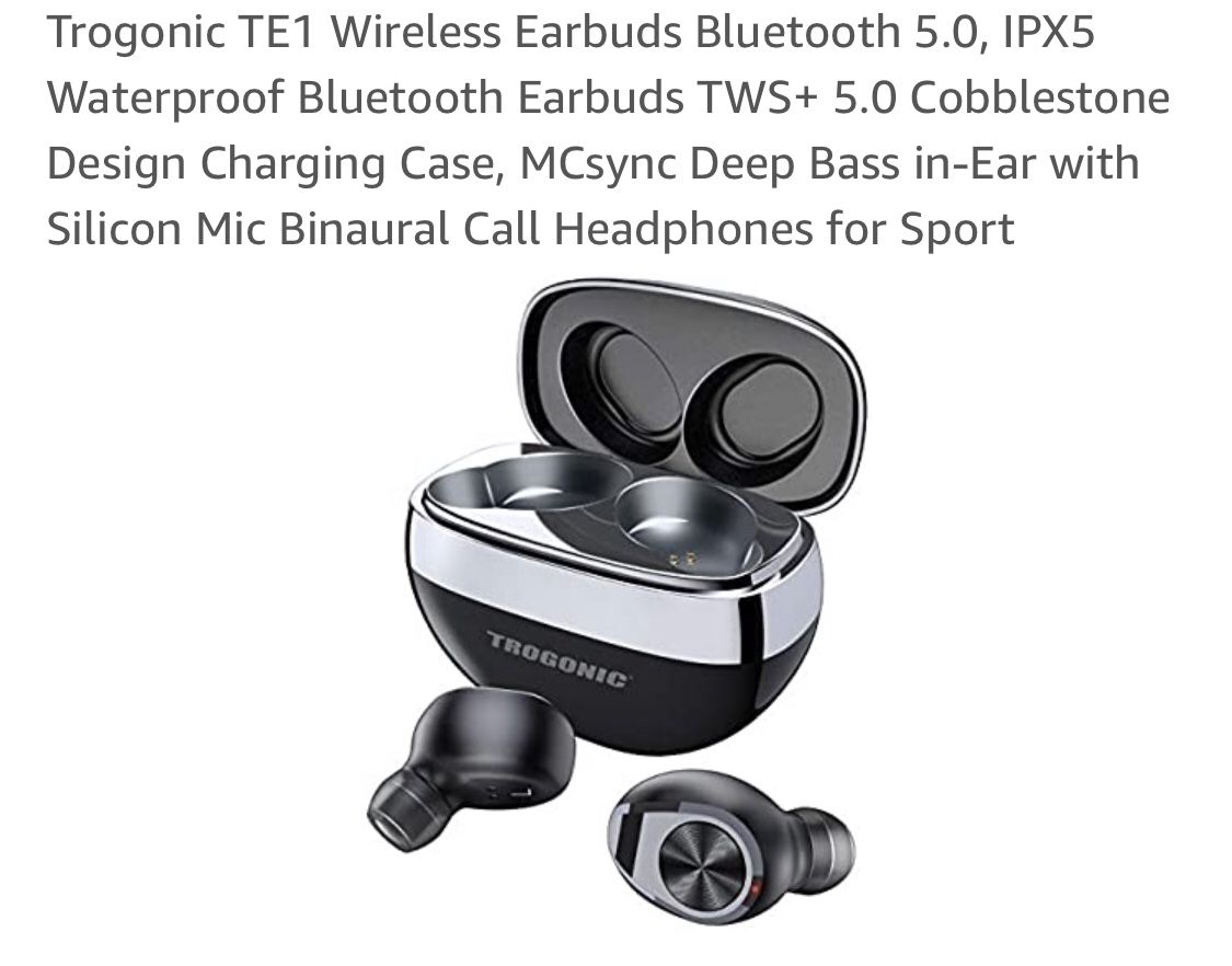 Brand New Trogonic TE1 Wireless Earbuds Bluetooth 5.0, IPX5 Waterproof Bluetooth Earbuds TWS+ 5.0 Cobblestone Design Charging Case, MCsync Deep Bass