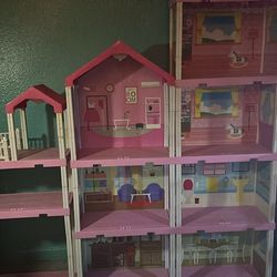 30in. Cute Pink & White Dollhouse For 5in. Dolls
