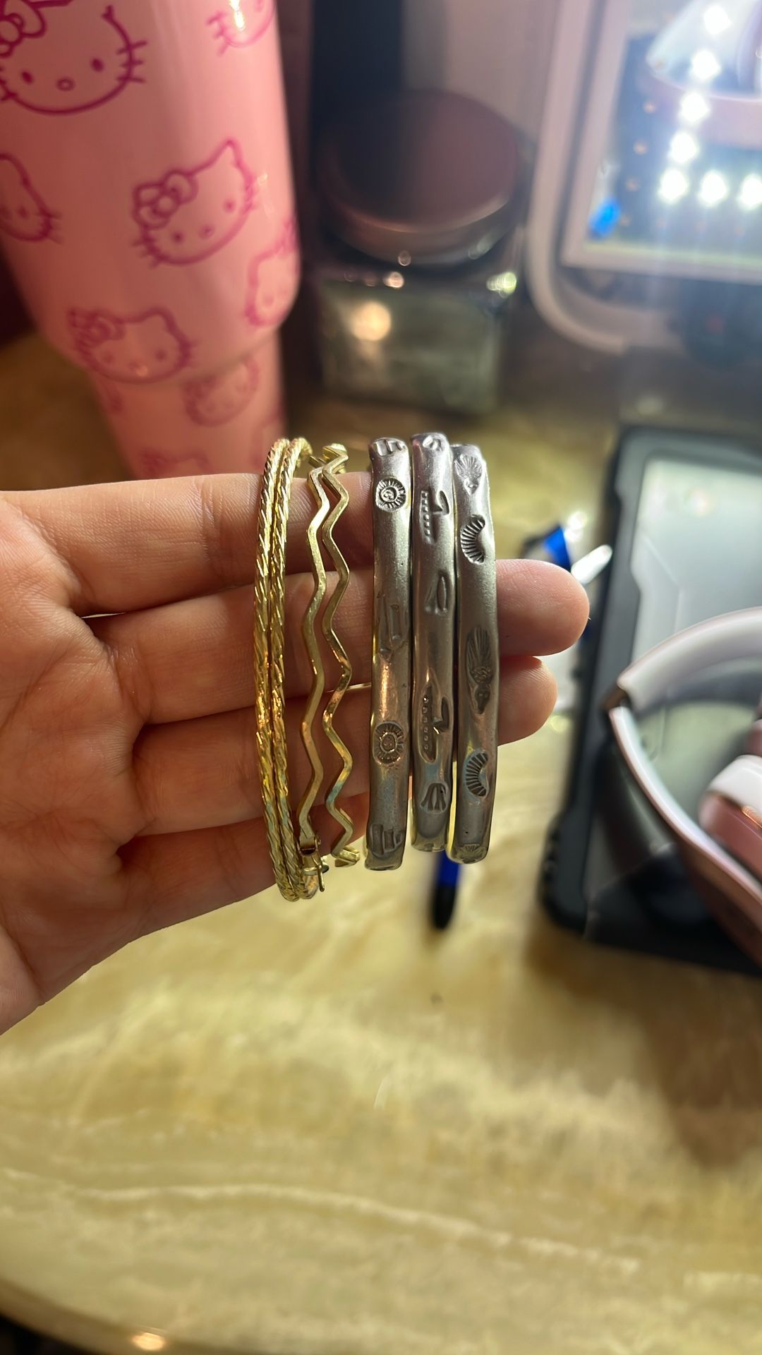 Gold Hoops And Bracelet Bangles