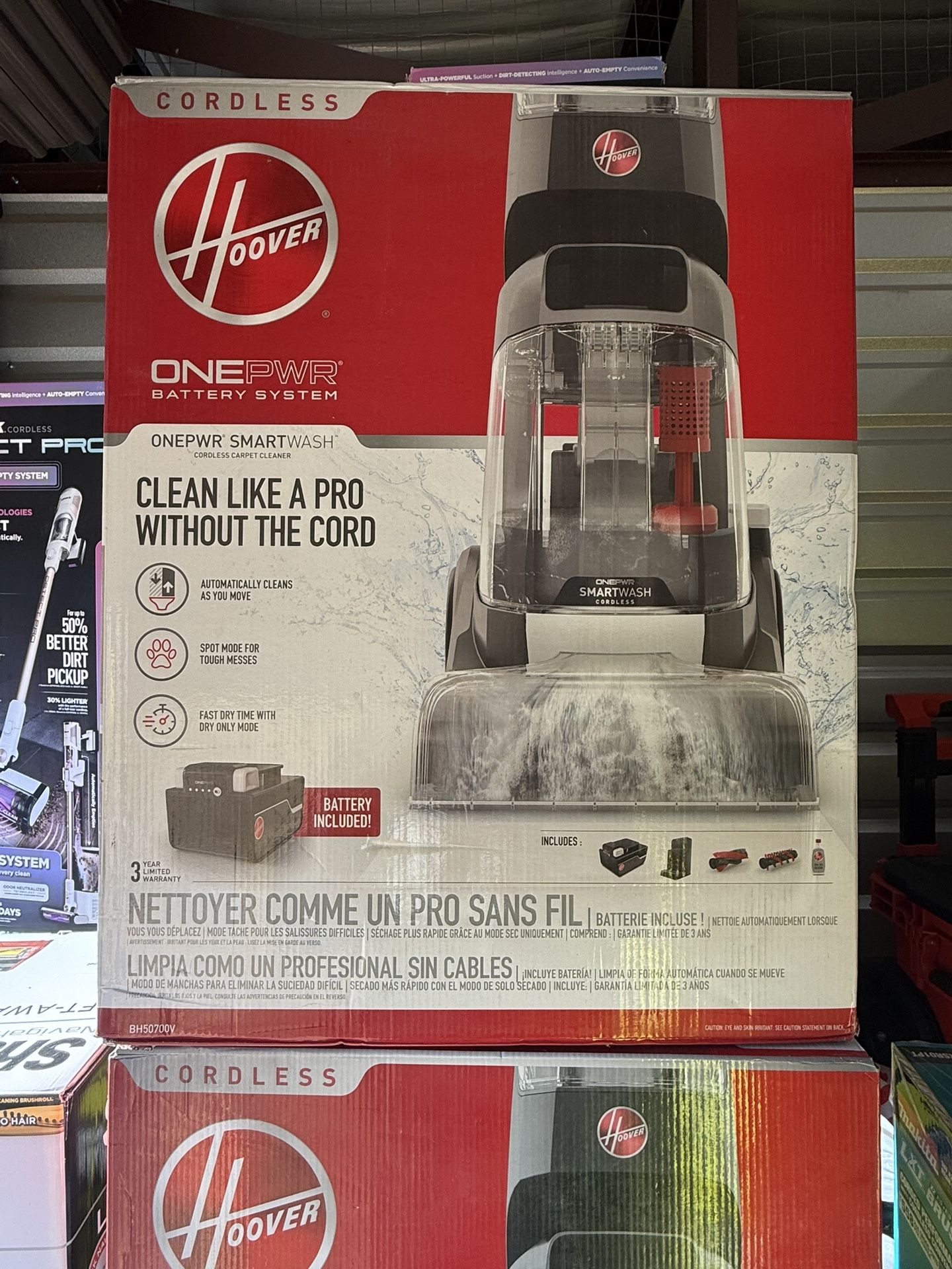 HOOVER ONEPWR SmartWash Automatic Cordless Upright Carpet Cleaner Machine, Deep Clean Carpet Shampooer with Battery and Charger