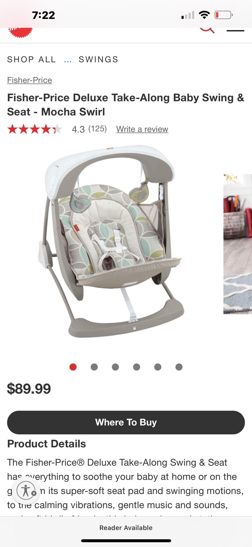 Fisher-Price Deluxe Take-Along Baby Swing & Seat - Mocha Swirl