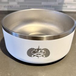 Non-Tipping Dog Bowl - Double-Walled Stainless Steel Insulated - Includes Cover (White, Gray Lid)