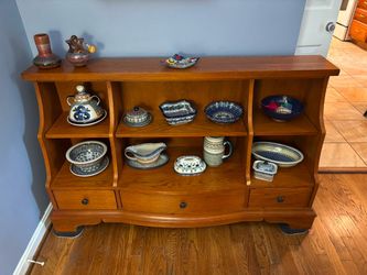 Solid Wood Open Hutch Console Cabinet — 3 Drawers, Display Shelving