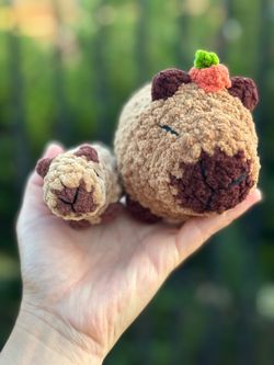 Mom and Baby Capybara Set of Plushie 🍊 handmade 🍊 crochet 🍊 stuffie