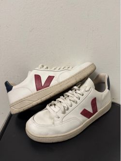 Veja Men's V-12 Extra White Leather & Marsala Nautico US Size 11 EU 44