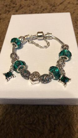 Women’s love charm emerald rhinestone 925 sterling silver bracelet