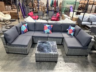 New 7 Pieces Wicker Outdoor Patio Furniture set Sectional Sofa Set ottoman table