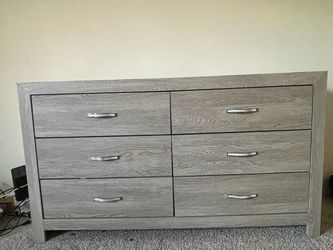 LED bed frame with two night stands and 6 drawer dresser