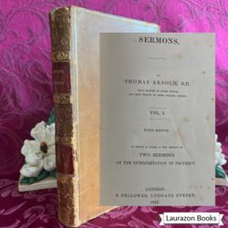 1845 Sermons Vol. I by Thomas Arnold, Antique Book with Decorative Spine