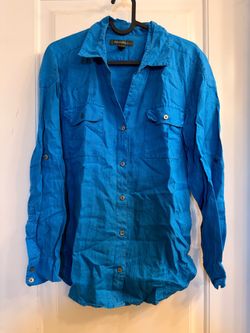 Tommy Bahama women’s blue linen, button-down, long sleeve shirt XS