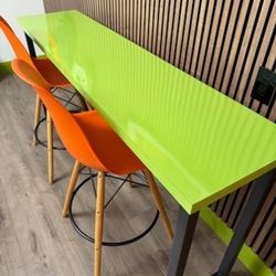 Custom Mid Century Modern Counter Height Breakfast Bar Table & Eiffel Style Stools