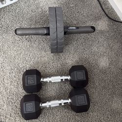 Dumbells 12lb + ab roller + pullup bar