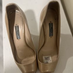 Prada Nude Patent Leather Peep  Toe Pump Size 36