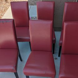6 Red Chairs Modern  Dining room set wooden
