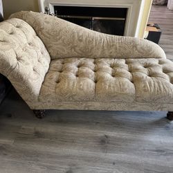 French Provincial Chaise: Plush Back & Curved Arms